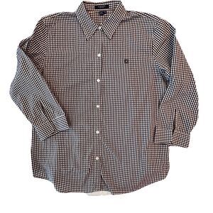 Chaps Womens Shirt Blouse Black White Gingham Check Cotton 3/4 sleeves XL